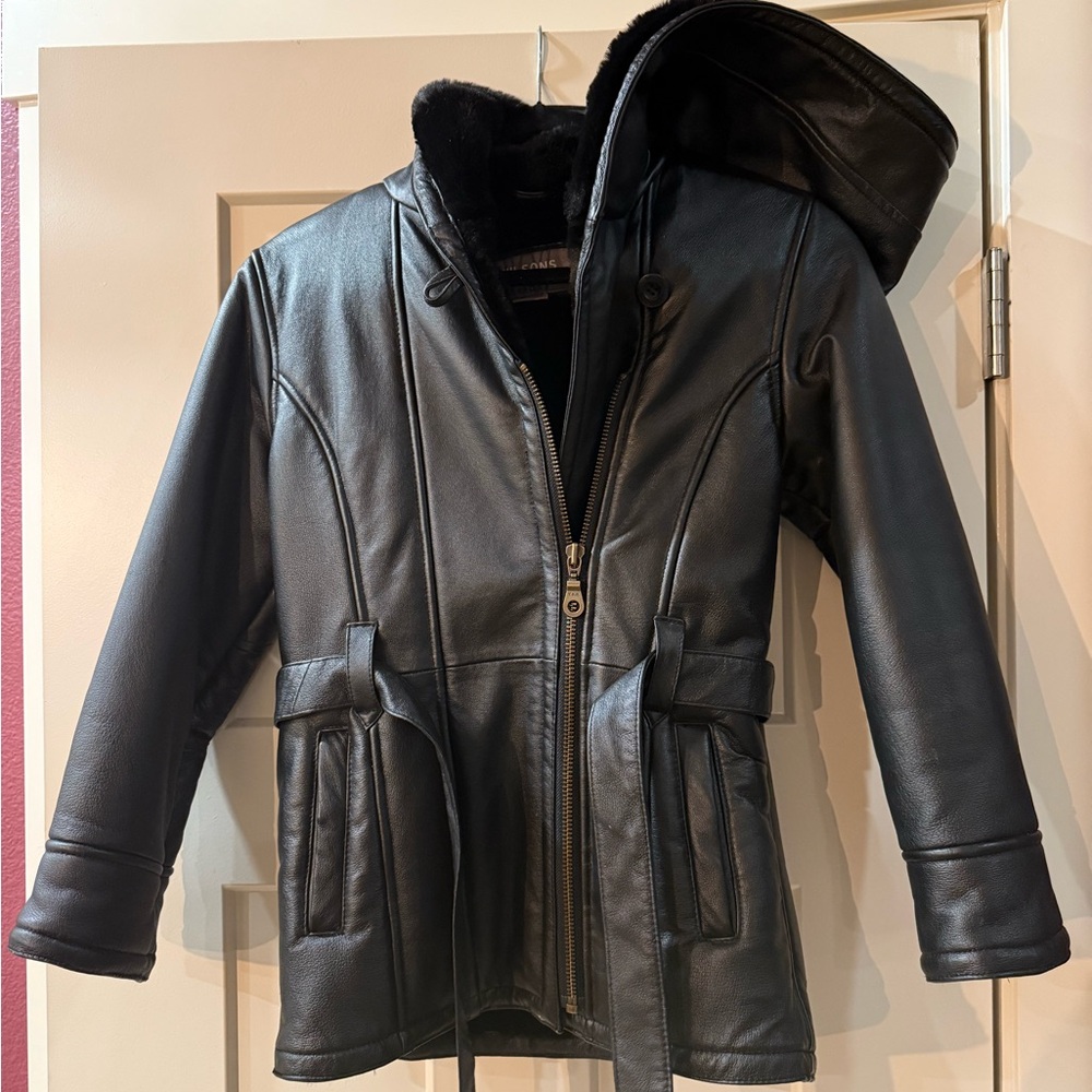 Wilsons Leather Black Hooded Jacket